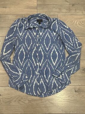 Blue Ikat-Print Long-Sleeve Button-Down Shirt